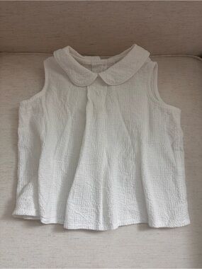 White Textured Sleeveless Top with Peter Pan Collar - Kids
